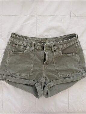 American Eagle Outfitters Olive Green Roll-Cuff Denim Shorts